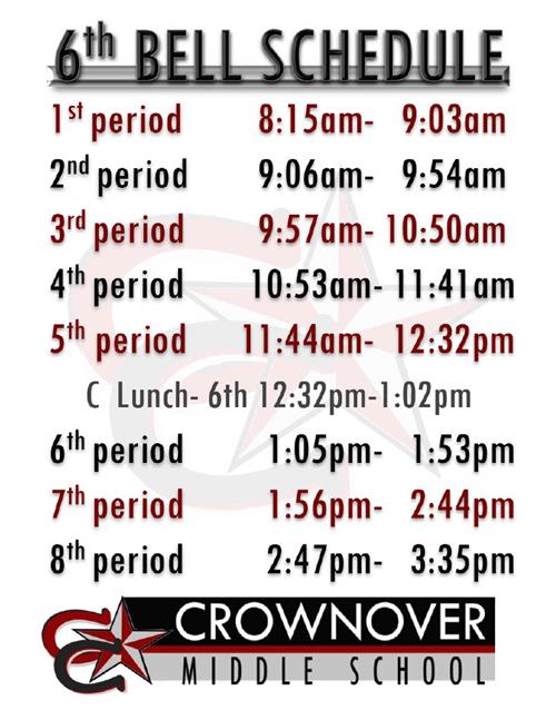 6th grade schedule